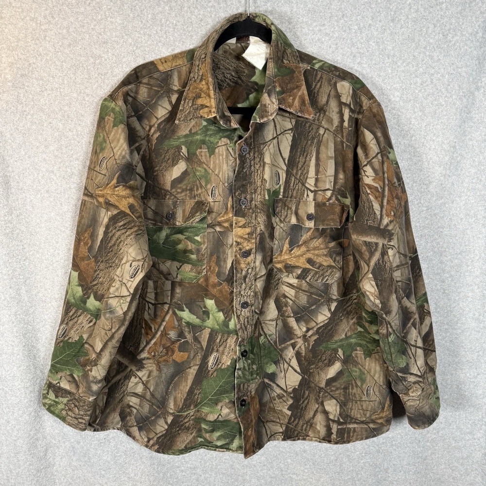 Vintage Walls RealTree Hardwoods Camouflage Long Sleeve Button Up Shirt Mens XL